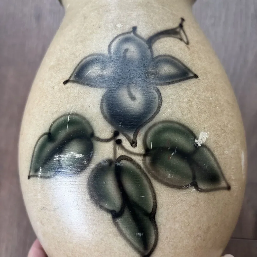 Knabstrup Keramik Bulbous stamped numbered hand painted MCM 40s 50s Danish vase.